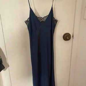 Dark blue silk dress with black lace